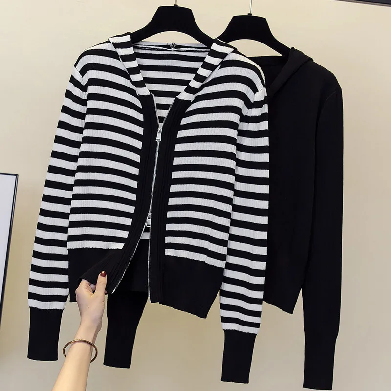 

Stripe Women cardigan ladies knitted full sleeves V-neck fashion high-end coat cashmere sweater autumn Winter new style 2022