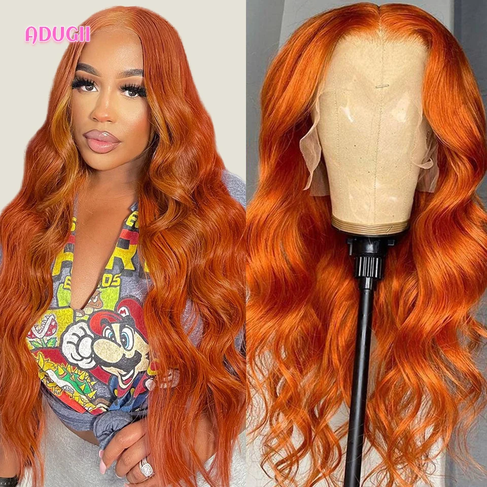 Orange Ginger Body Wave Lace Front Wig Brazilian Straight Human Hair Wigs For Women 30 Inch Transparent T Part Lace Closure Wig