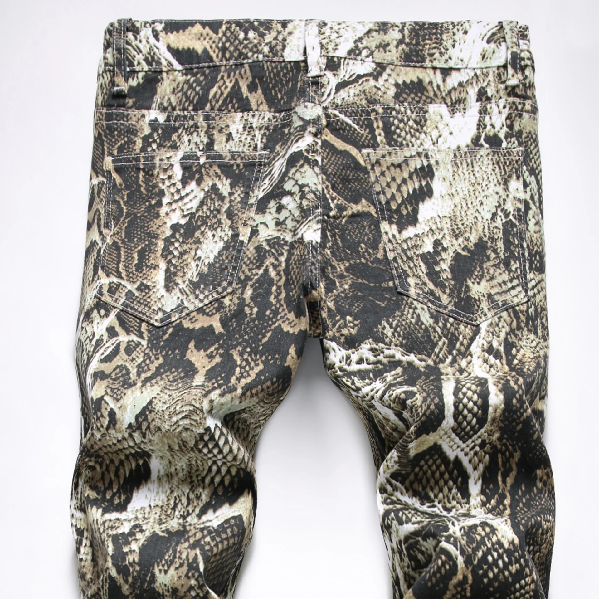 Snakeskin Slim Fashion Mens Pants Hip-hop Cool Printed Snakeprint Jeans for Men