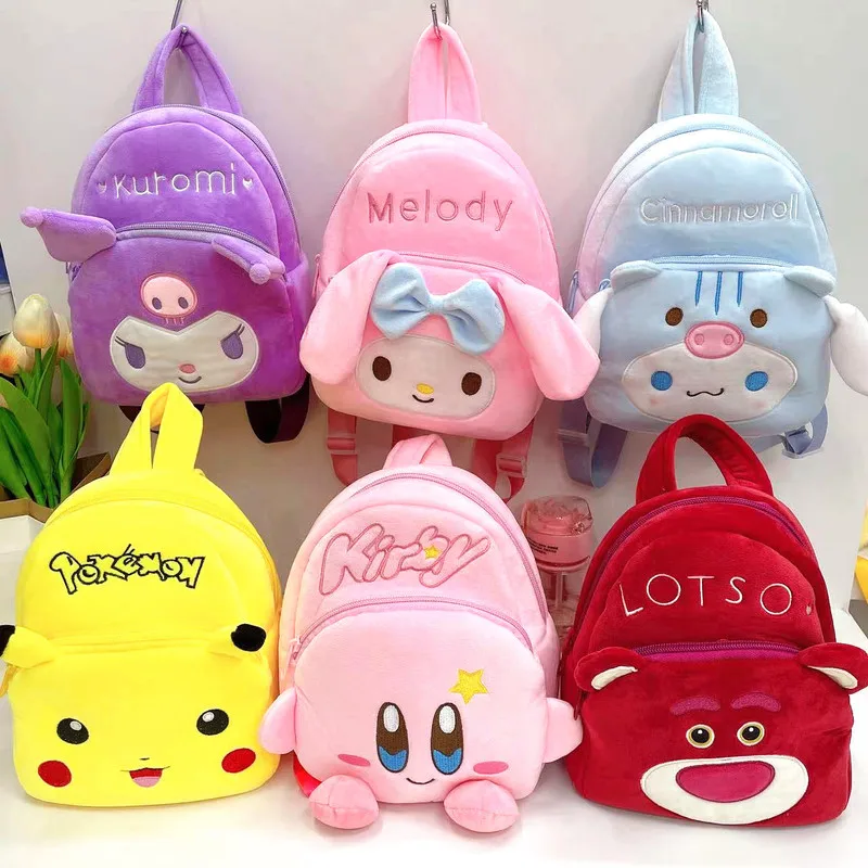 

Aanime Sanrio Hello Kitty Melody Pikachu Plush Doll Backpack Shoulder Bag Cartoon Cute Stuffed Children School Bag Birthday Gift