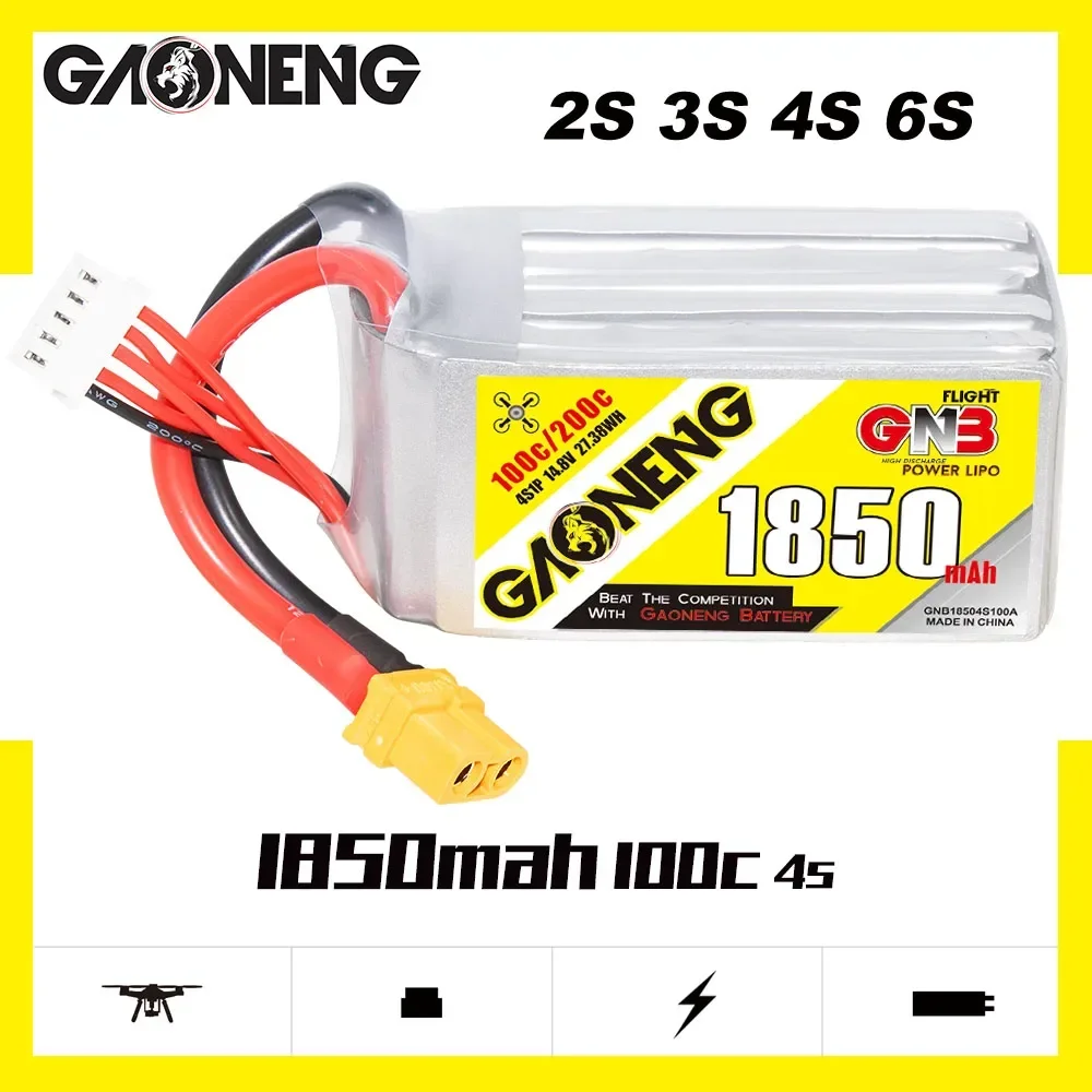 

Аккумулятор GAONENG 2S-7,4 V 3S-11,1 V 4S-14,8 V 6S-22,2 V 1850mAh C для FPV дрона вертолета на радиоуправлении