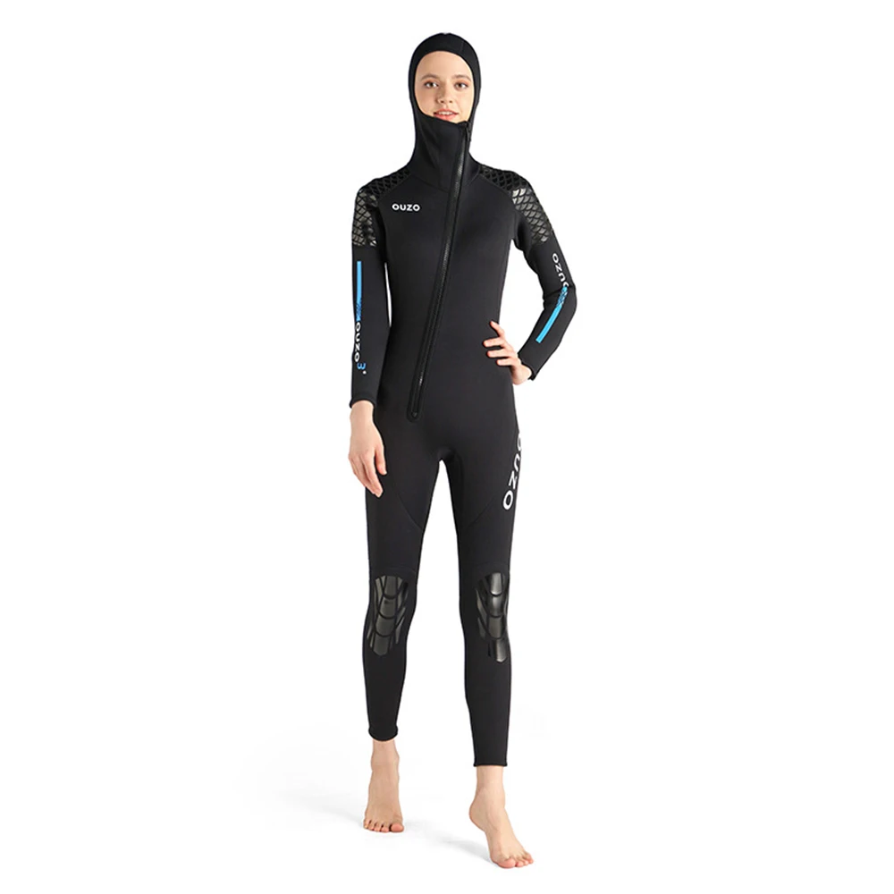 

Women's 3MM Neoprene Diving Suit Fashion One-Piece Hooded Long Sleeve Front Inclined Zipper Warm Snorkeling Surfing Diving Suit