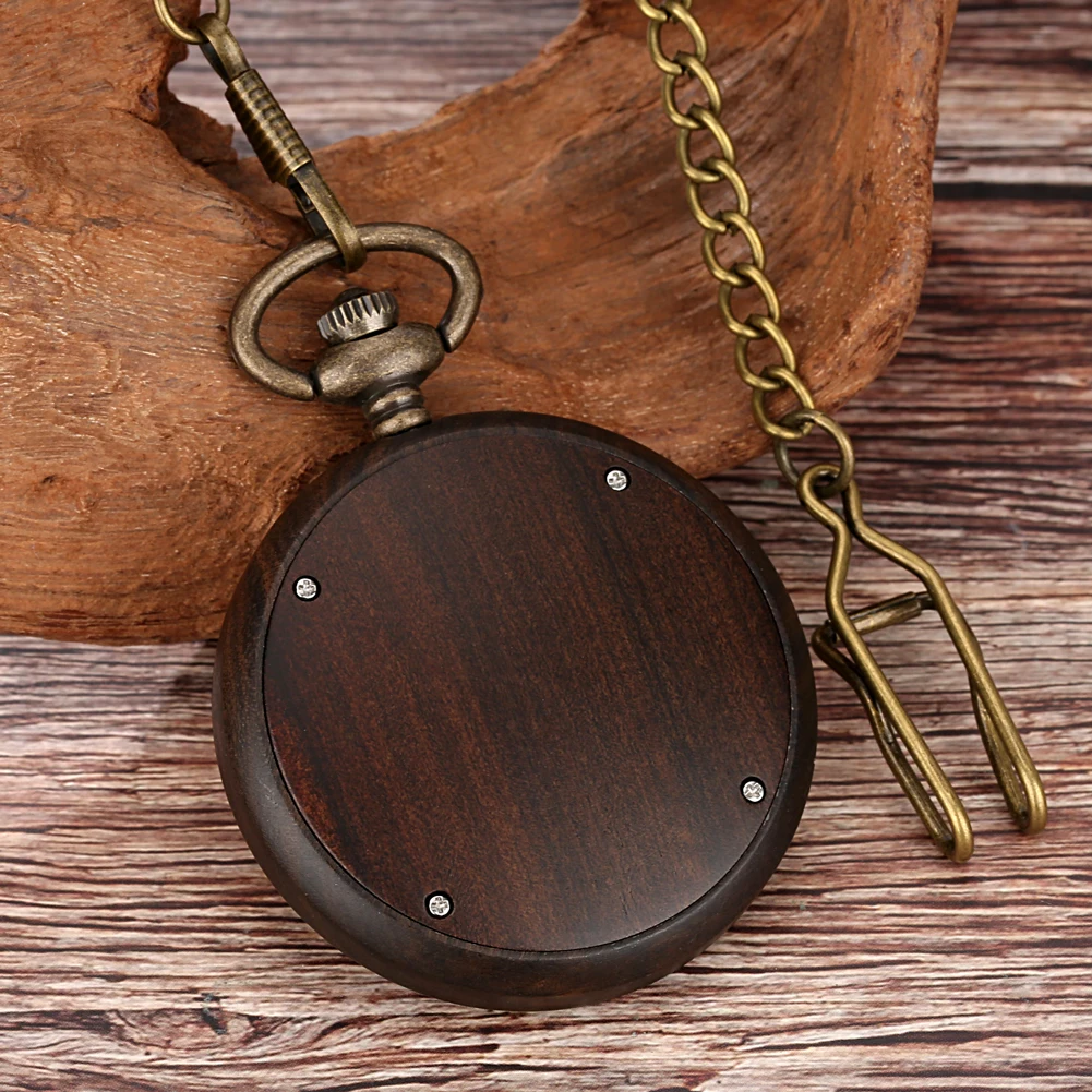 Wood Quartz Pocket Watch Male Luxury Fashion Ebony Rhombic Dial Pocket Watch Pendant Gift for Men Women Reloj De Bolsillo