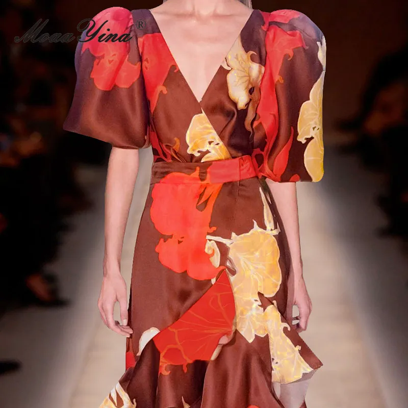 Женское асимметричное платье MoaaYina весеннее дизайнерское винтажное с v-образным
