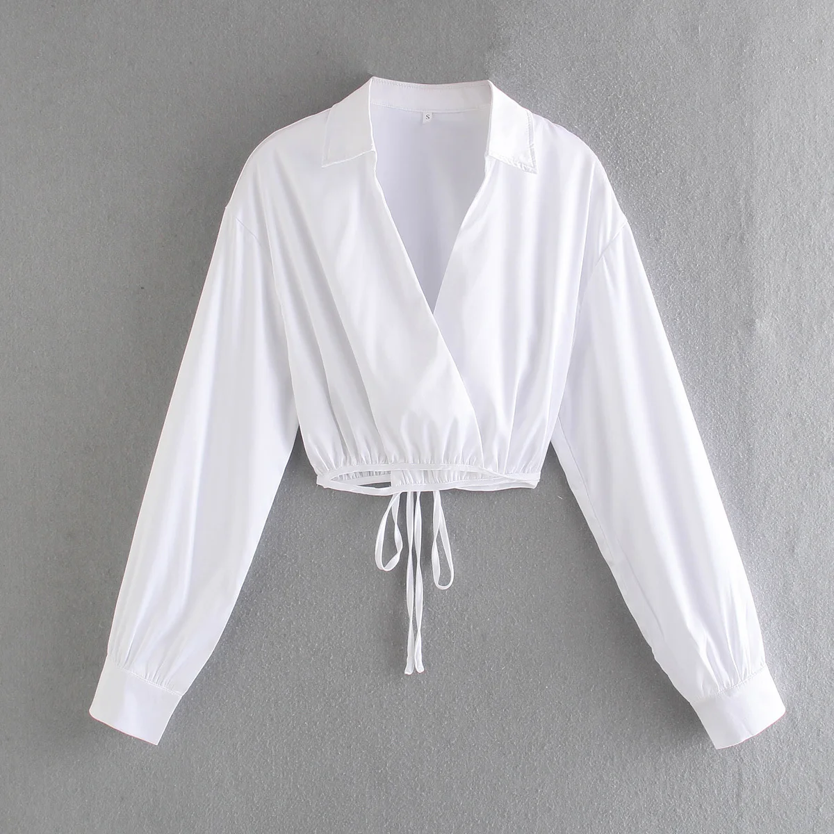 

2021 Summer Woman Tshirt with String Casual New Women Lady Solid High Fashion Street Chic White Long Sleeves Glossy Cropped Tops