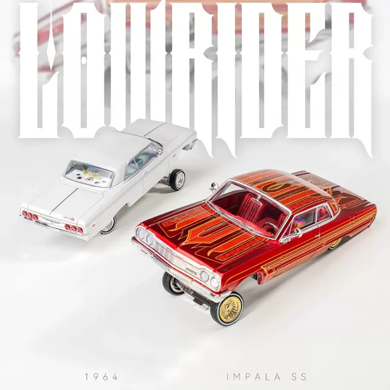 Фото Коллекционная модель автомобиля 97M Diecast Impala 1964 Low Rider в масштабе 1:64, имитация из сплава, украшение, праздничный подарок, статическая модель для демонстрации №2