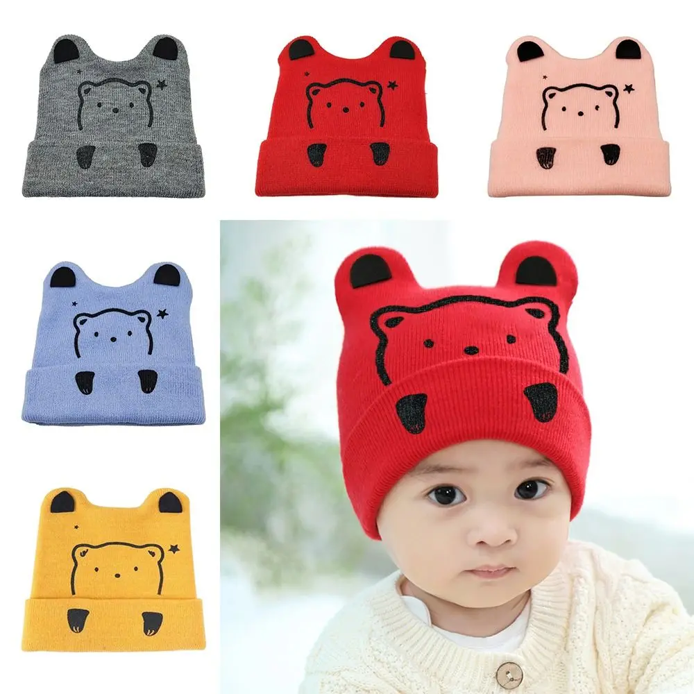 

Ear Protection Baby Knitted Cap Korean Fashion Warm Winter Cartoon Bear Thicken Cap Snowcap Kids Hats Boys Girls