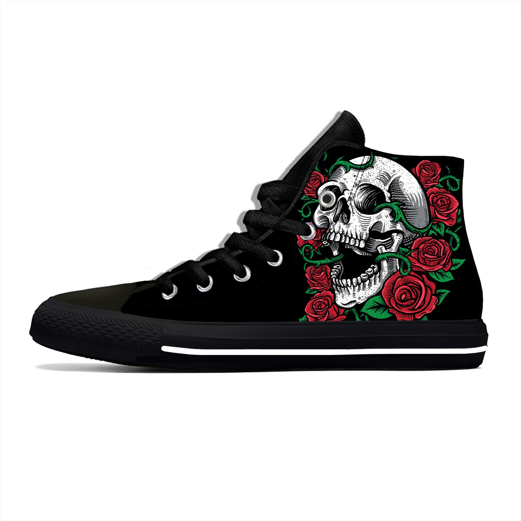 

Skulls Roses High Top Sneakers Mens Womens Teenager Casual Shoes Canvas Running Shoes 3D Printed Breathable Lightweight shoe
