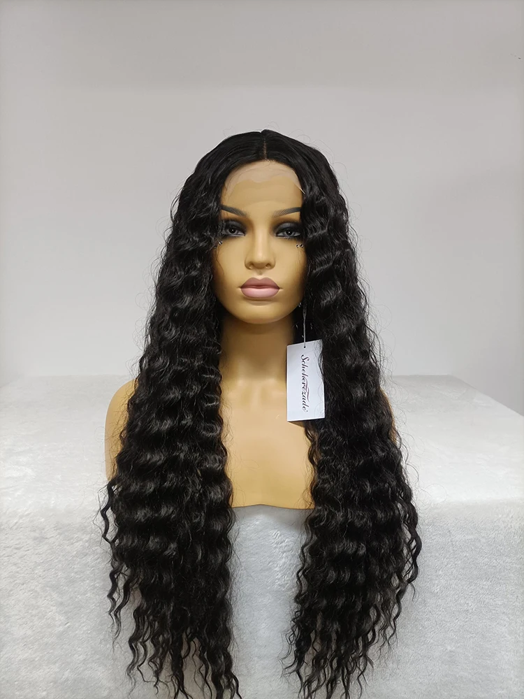 Scheherezade Deep Wave Lace Front Wig Kinky Curly Synthetic Wigs 13x4 Lace Front Wig Pre Plucked Natural Hair Glueless