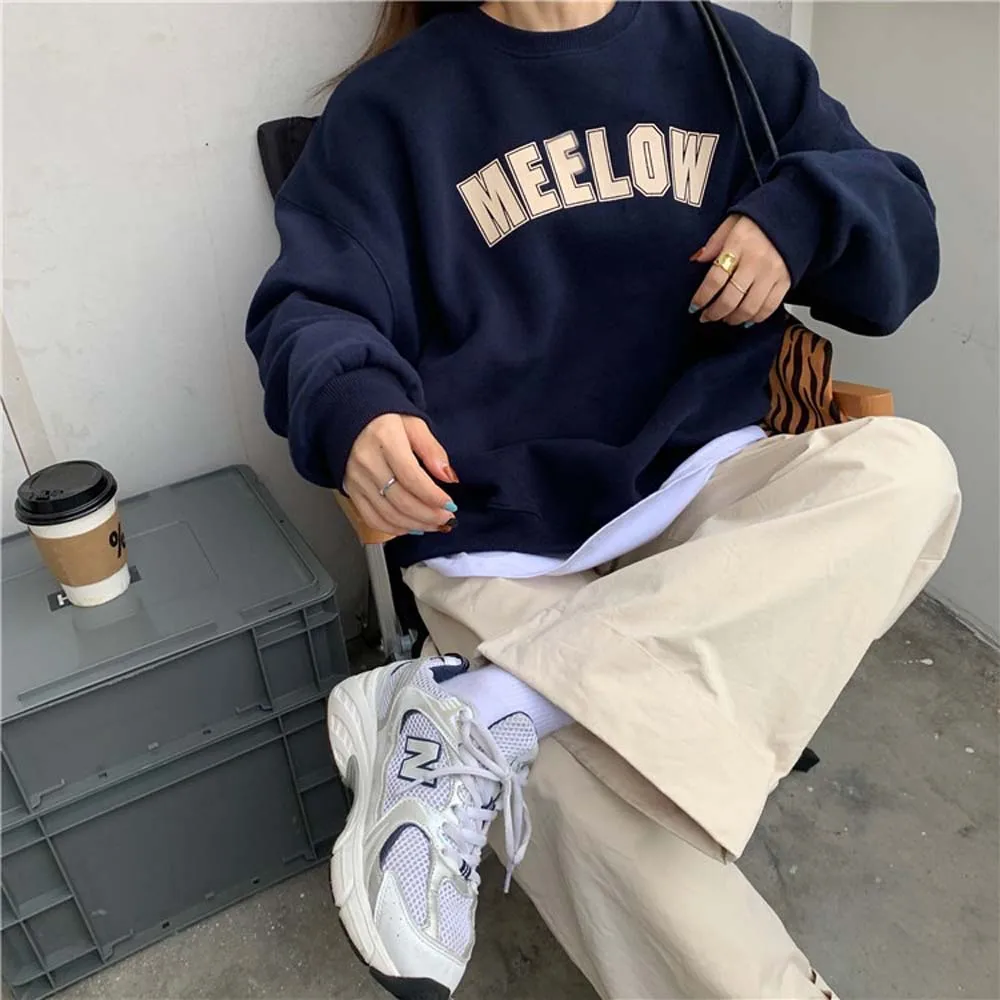 

Women's Hoodies Loose Round Neck Long Sleeve Casual Fashion Japanese Korean Letter Printed Sweater Women Top Autumn Spring