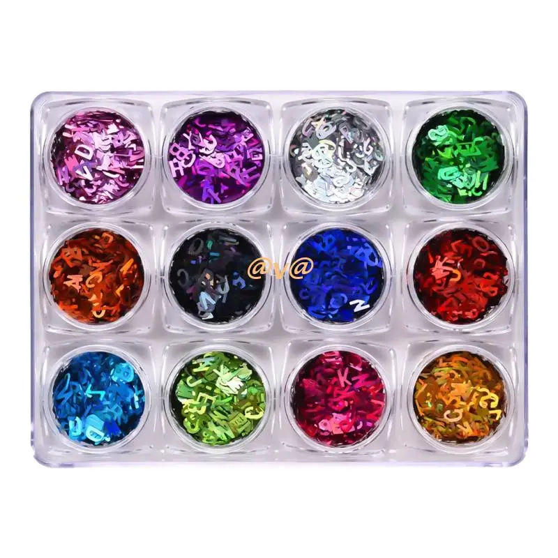

12 Color Mixed White Letter Sequins Flakes Slice Nail Art Decoration for Kid