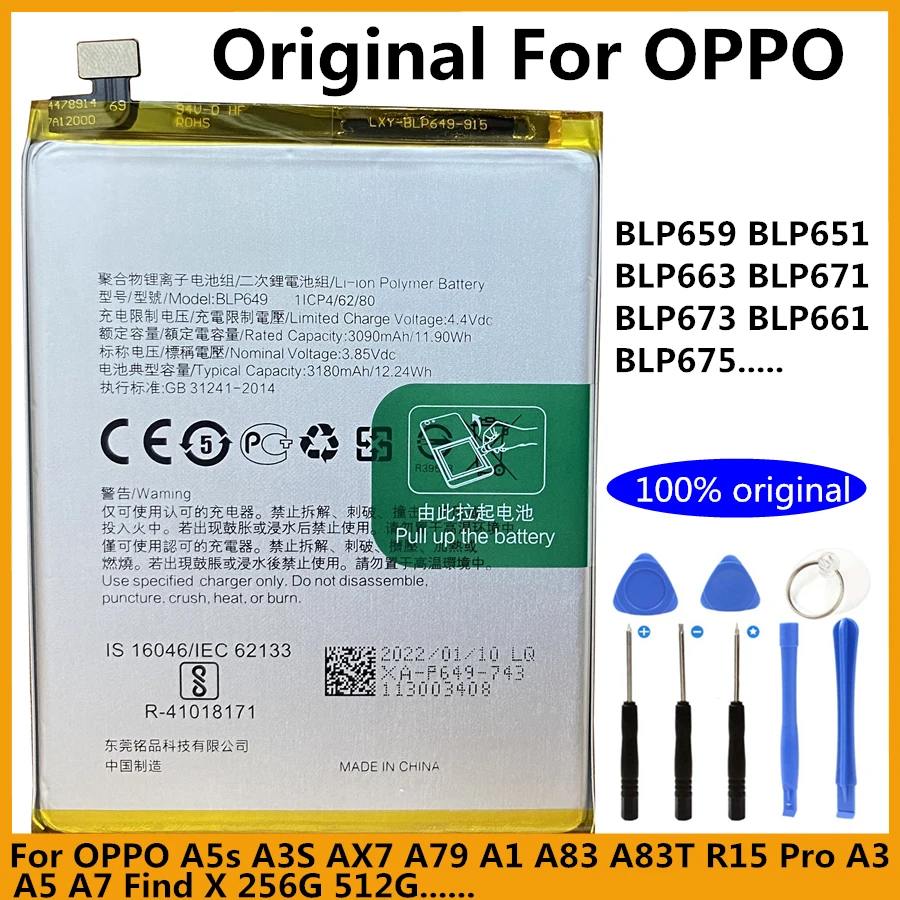 Оригинальный новый аккумулятор BLP727 BLP673 BLP661 BLP675 для Oppo A5s A3S AX7 A79 A1 A83 A83T R15 Pro A3 A5 A9 2020 A7 Find X 256G 512G