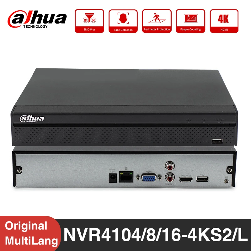 Dahua NVR4104HS-4KS2/L NVR4108HS-4KS2/L NVR4116HS-4KS2/L 4/8/16 CH P2P Compact 1U 4K & H.265 ONVIF Lite сетевой