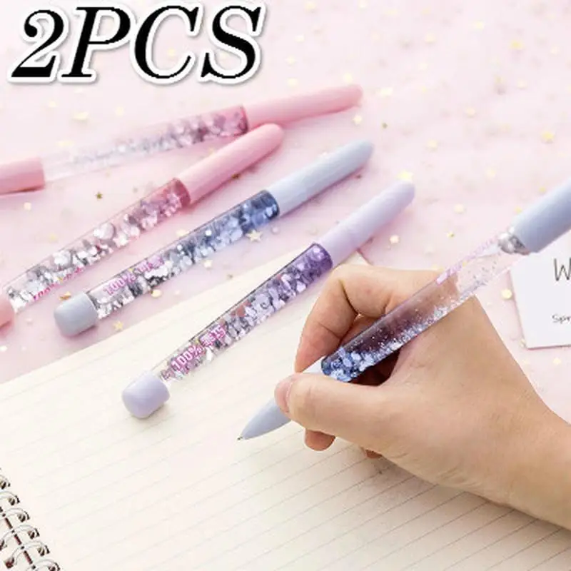 

2 Pcs Cute 0.5mm Ballpoint Pen luxury Drift Sand Glitter Crystal MultiColor Creative Ball Kids Gift School Office Supplies