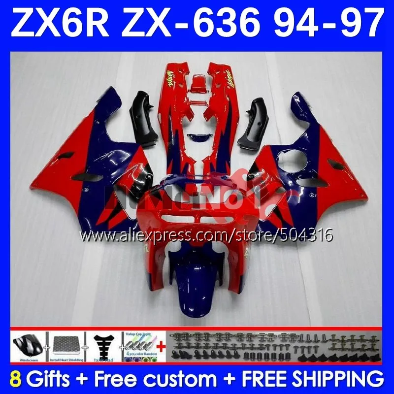 

Body For KAWASAKI NINJA ZX 6R 636 6 R ZX-636 ZX-6R 79MC.6 ZX636 ZX6R 94 95 96 97 blue red blk ZX600 1994 1995 1996 1997 Fairing