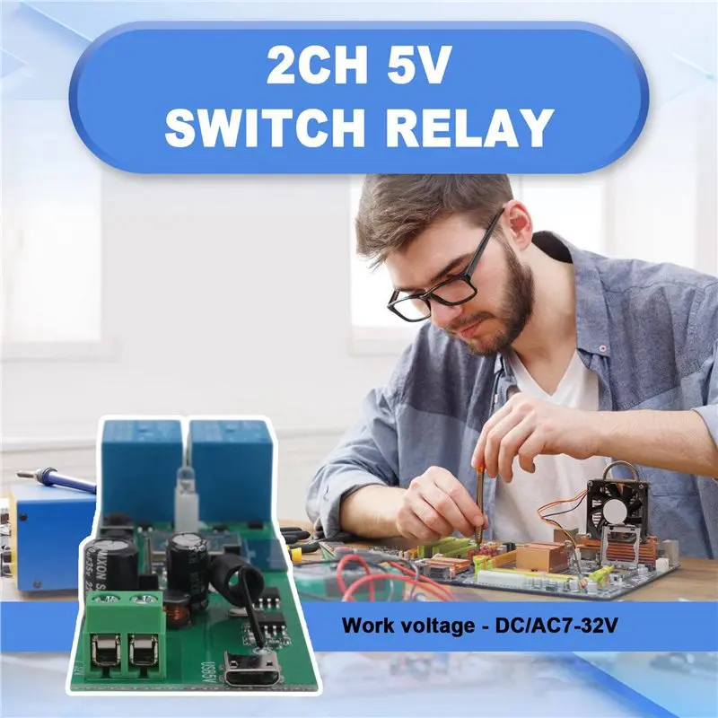 Фото Умное Wi-Fi реле A99E-2X Tuya Smartlife, 2 канала, 5В/7-32В, с функциями импульсного включения, самоблокировки и блокировки, для №4