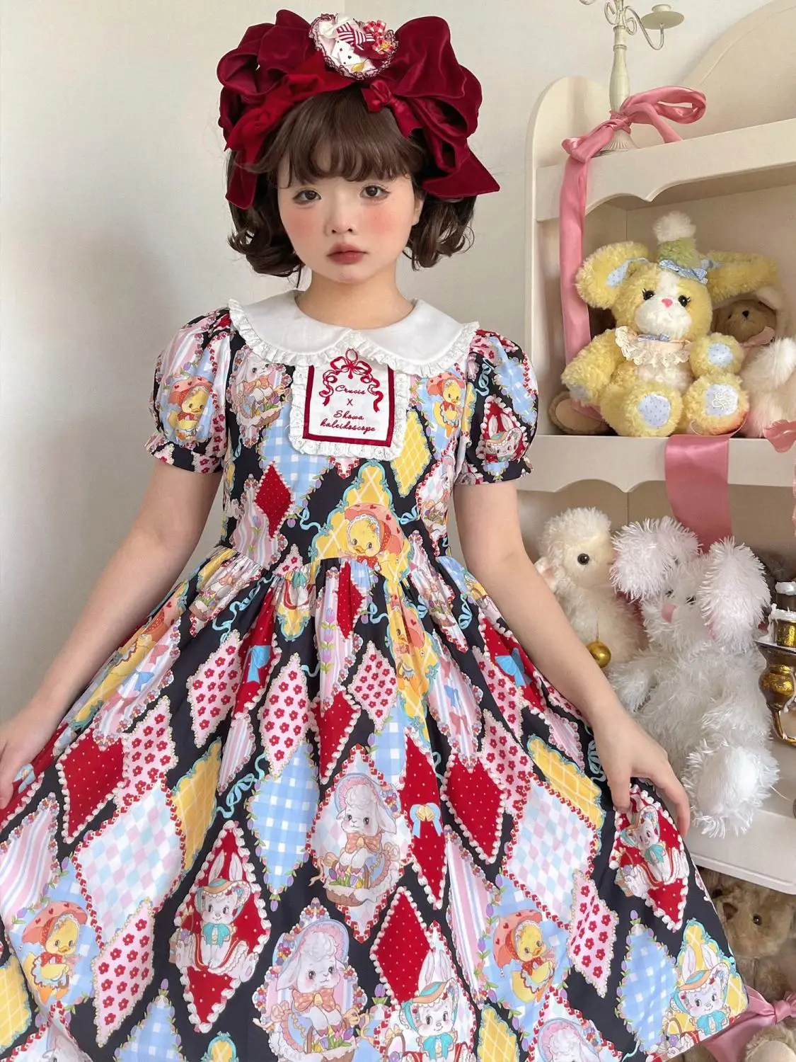 

[Showa kaleidoscope] lolita dress Vintage Women OP embroidered short sleeve Princess Party Dresses Japanese Sweet Kawaii Lolita