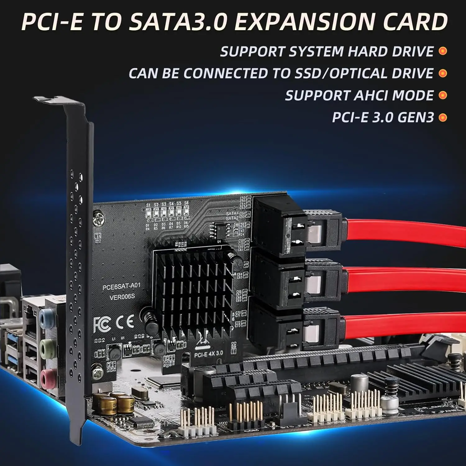 Фото Карта контроллера PCI-E 1X к SATA 3.0, 6-портовая плата расширения SATA 3 6 Гбит/с с поддержкой слотов PCI-Express, совместимая с SSD и HDD №5