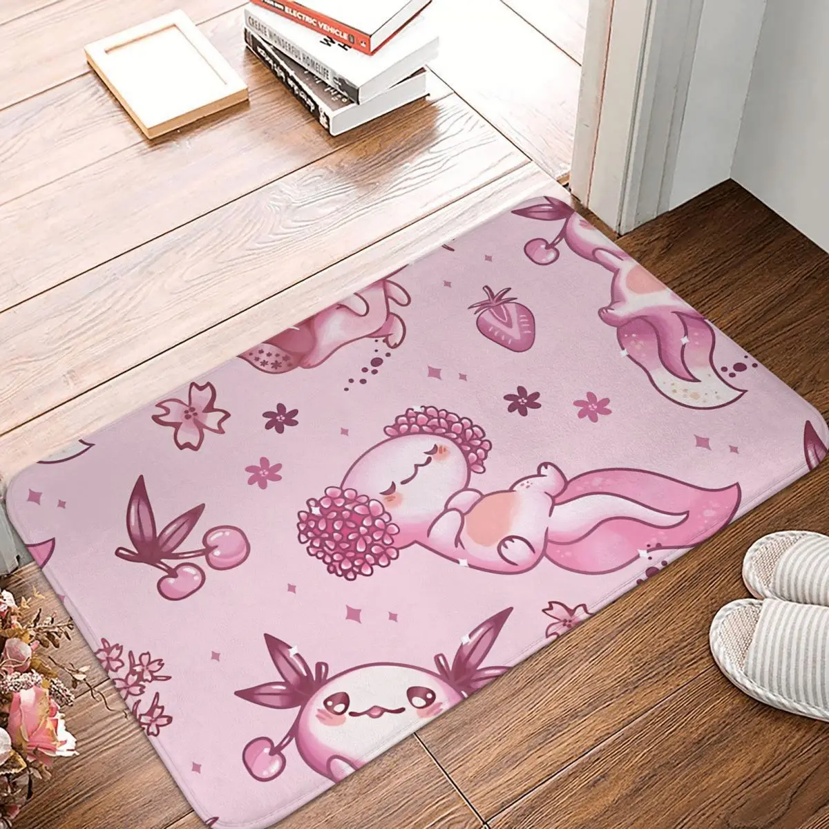 

Axolotl Lover Bathroom Non-Slip Carpet Pink Flannel Mat Welcome Doormat Home Decor Rug