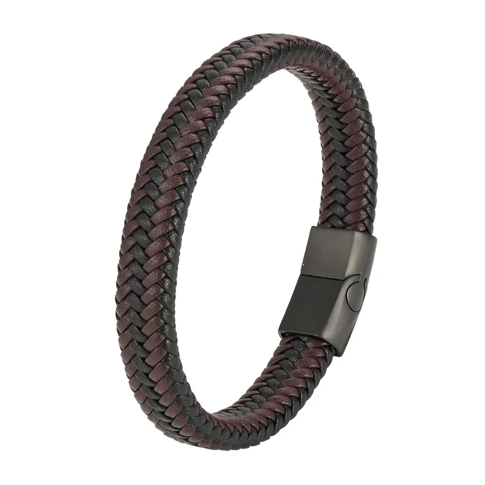 Простой мужской плетеный кожаный браслет из нержавеющей стали с магнитной