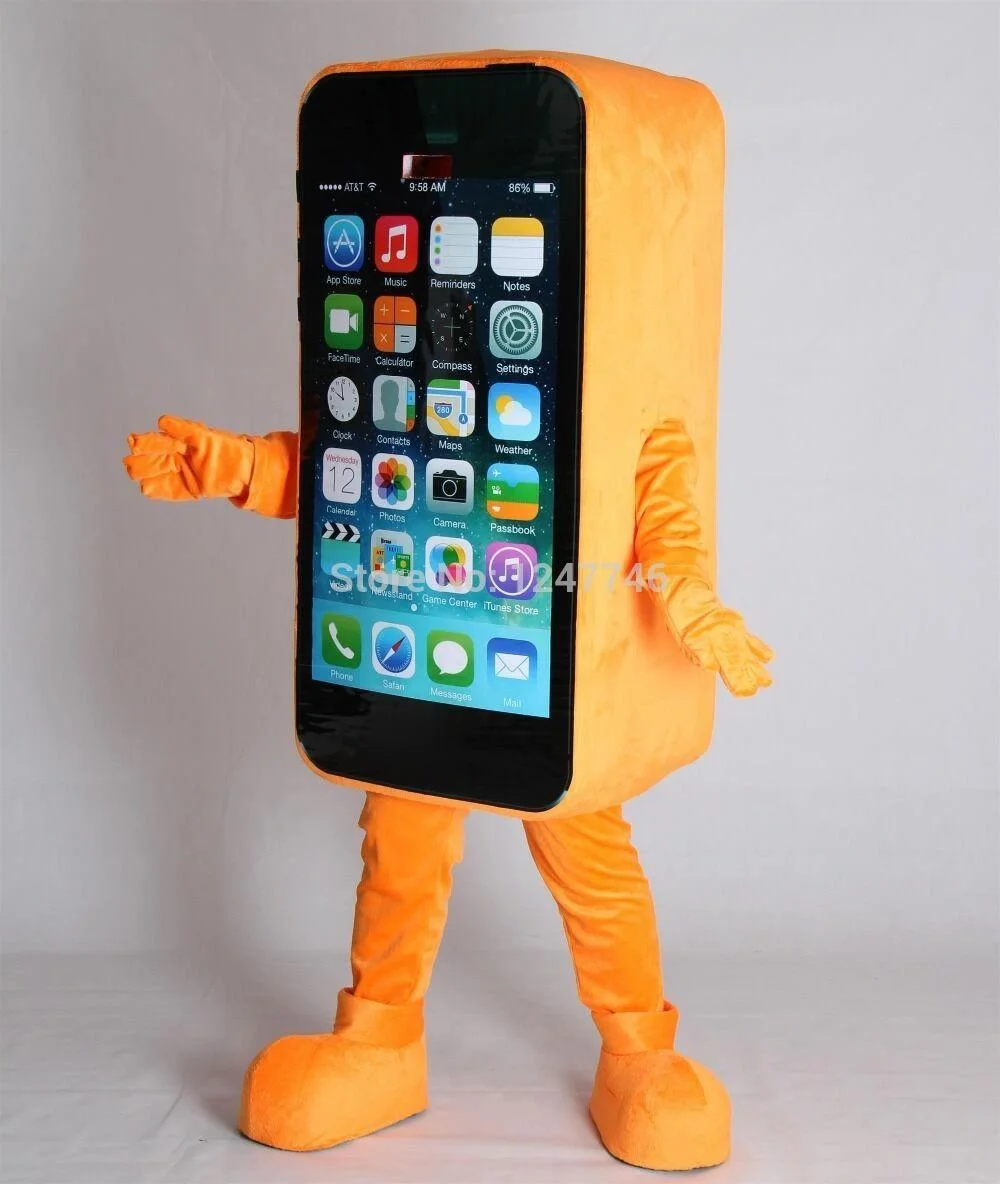 

Orange Mobile Cell Phone Mascot Costume Halloween Suit Cosplay Party Game Dress Outfit Advertising Carnival Xmas Easter Festival