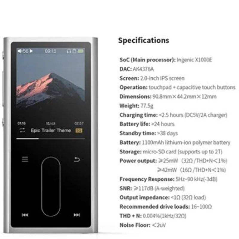 FIIO M3K Mini HIFI Hi-Res Lossless Portable Music Player MP3 FlAC Sport Digital Audio AK4376A DAC 24Bit 192Khz Recoder |