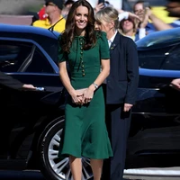 kate middleton chiffon evening dresses short sleeves a line knee lenght chiffon green red party wedding celebrity prom gown new