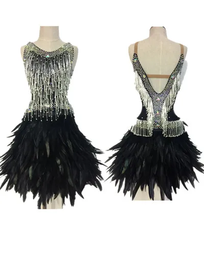 

WHYNOT DANCE Feather Tube BeadCustomized Latin Samba Dance Competition Dress Party Costume for Girl or Women Fast Free Shipping