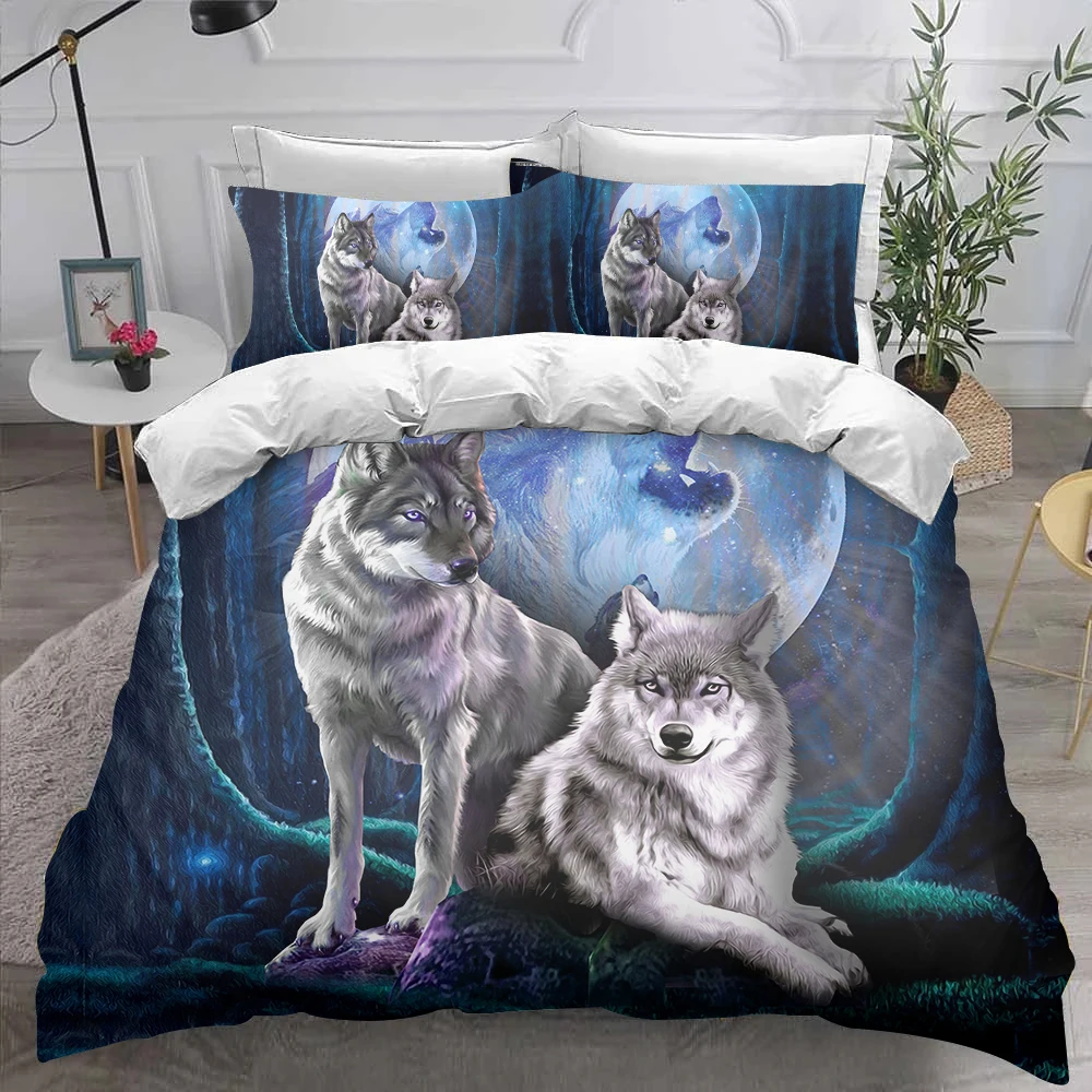 

Комплект постельного белья TOADDMOS, комплект удобного постельного белья с принтом Луны, волка, для двуспальной кровати, с пододеяльником, украшение для спальни
