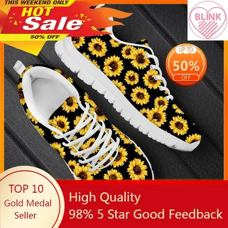 

Hot Sales Women Sneakers Sunflower Floral Print Platform Lace Up Sports Running Shoes Lightweight Men's Tennis Zapatillas