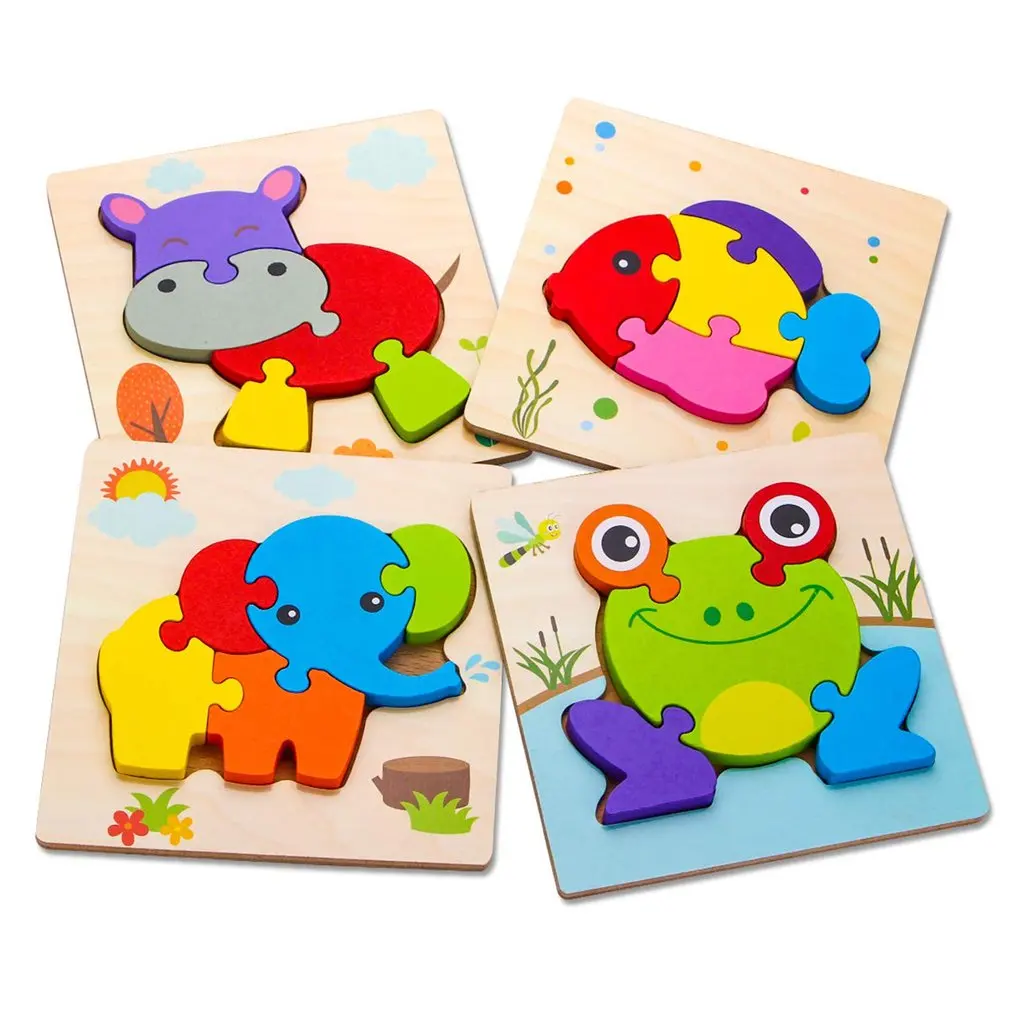 

4pcs Wooden Toddler Puzzles Gift Toys For Boys And Girls Educational Toys Bright Vibrant Color Shapes For Children