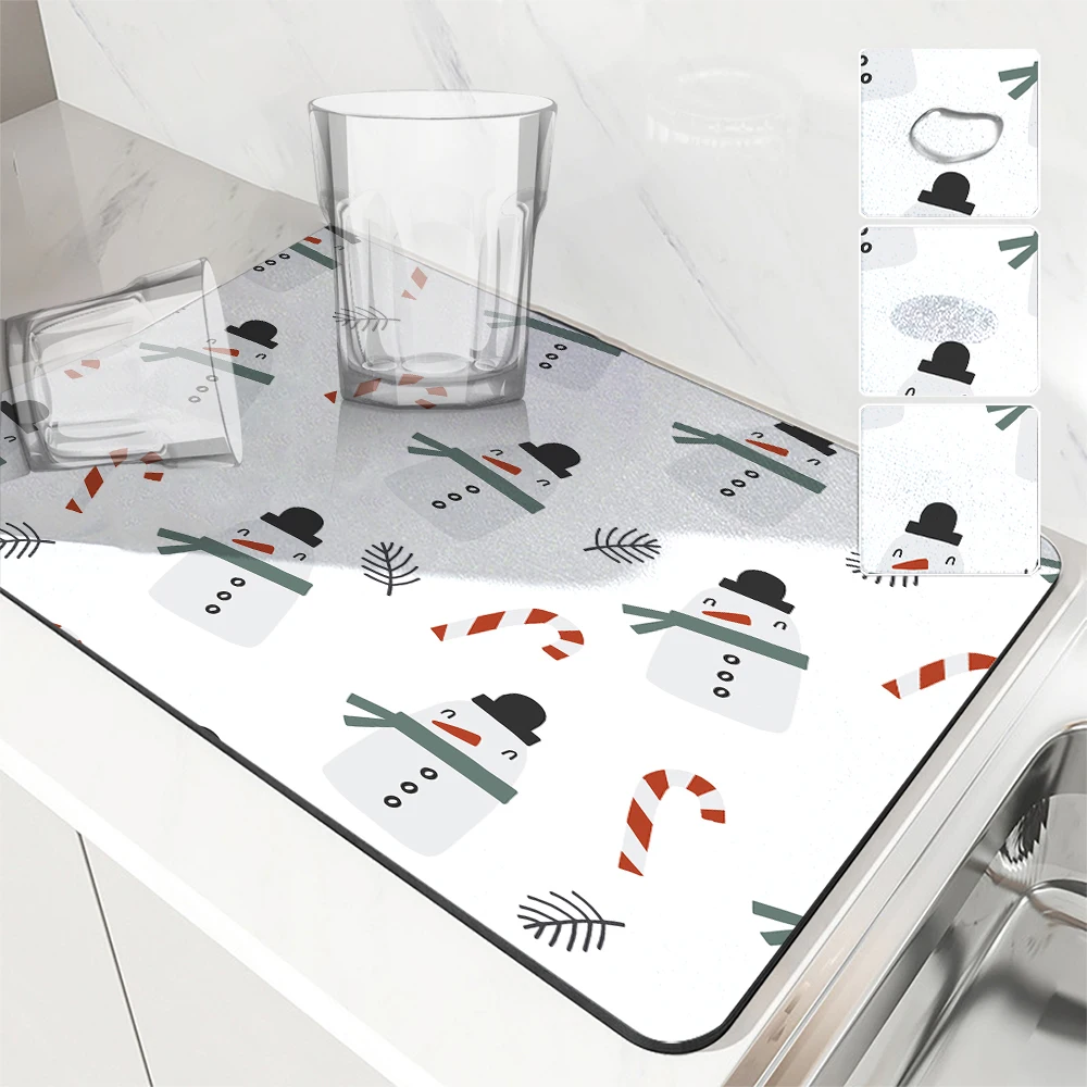 Впитывающий кофейный коврик для посуды Рождественский Снеговик кухонный