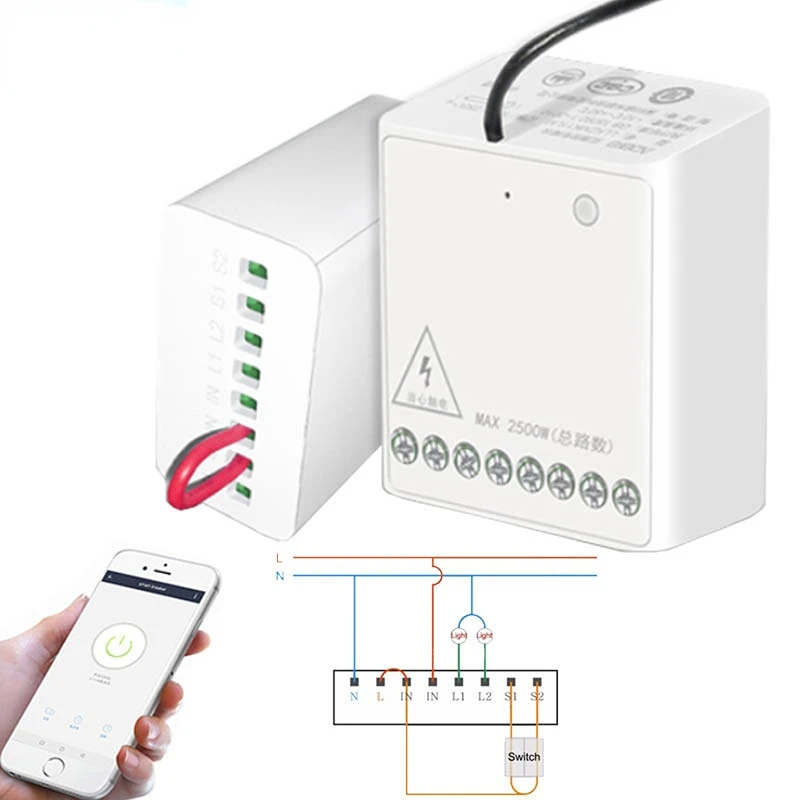 

Модуль двухстороннего управления, беспроводной релейный контроллер, 2-канальный, работает с приложением для умного дома и Apple Homekit