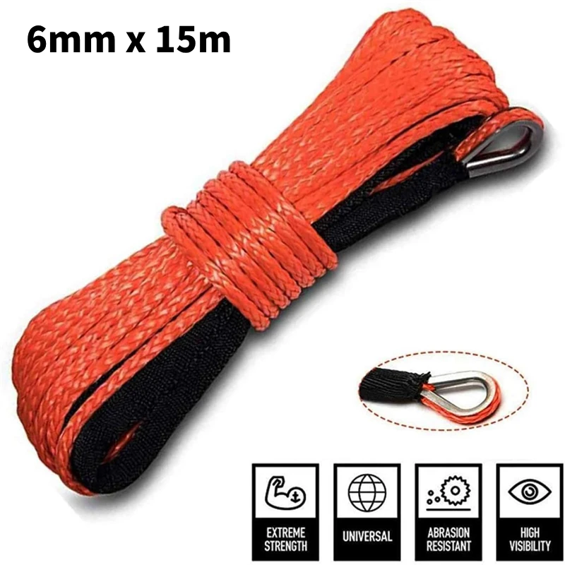 

15 м 4,8/6 мм 10000 фунтов автомобильный синтетический трос для лебедки с черным рукавом для 4WD ATV SUV грузовик лодка лебедка буксировочный трос