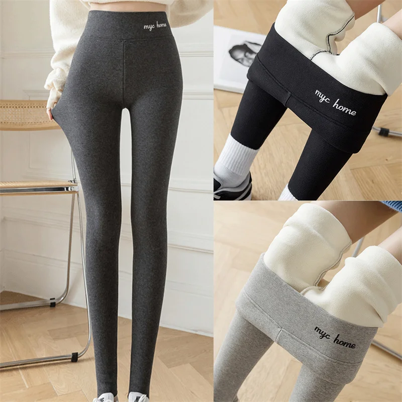 

High Waist Warm Leggings Add Cotton Autumn Winter Slim Knitting Casual Leggings Women Solid High Elasticity Pants Skinny Leggins