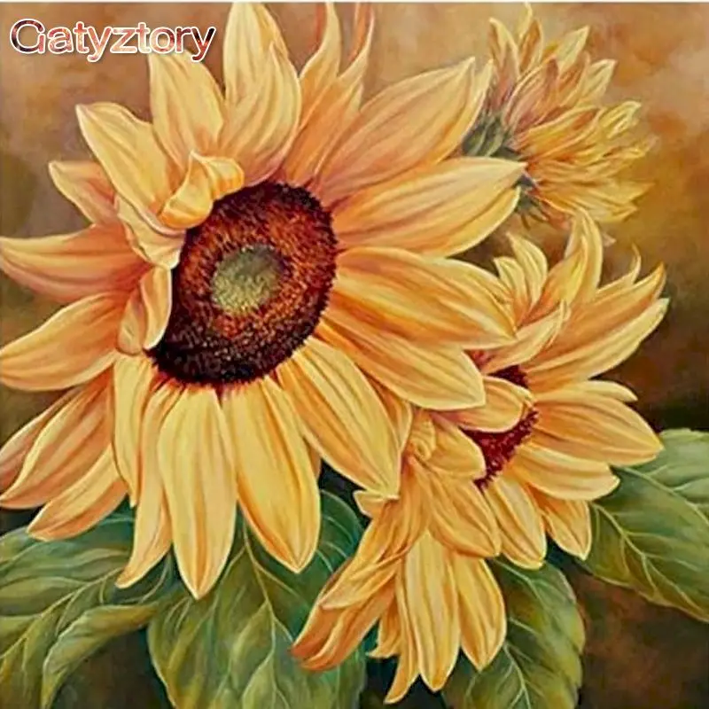 

GATYZTORY Painting By Numbers Abstract Sunflowers Flowers For Adults Handmade On Canvas Gift Artwork Pictures Coloring Paint Set