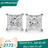 classic created princess cut moissanite diamond wedding engagement stud earrings for women 925 silver fine jewelry gifts