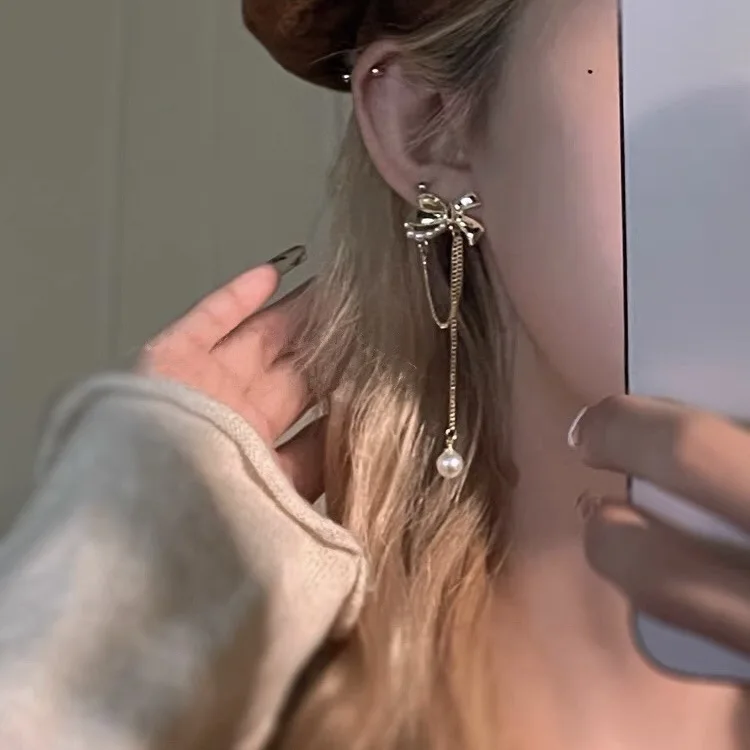 Темпераментный подвесной длинный жемчужный бант с кисточками серьги Классические для женщин 2022 года Роскошь на.