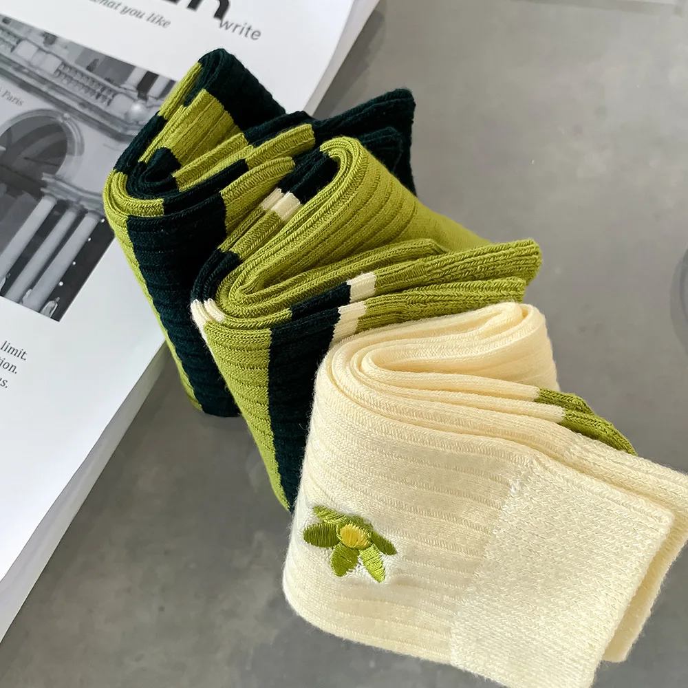 6 Pairs Women Sock Cotton for Autumn Thin Fashion Design 2022 New Arrival Hot Sale Green