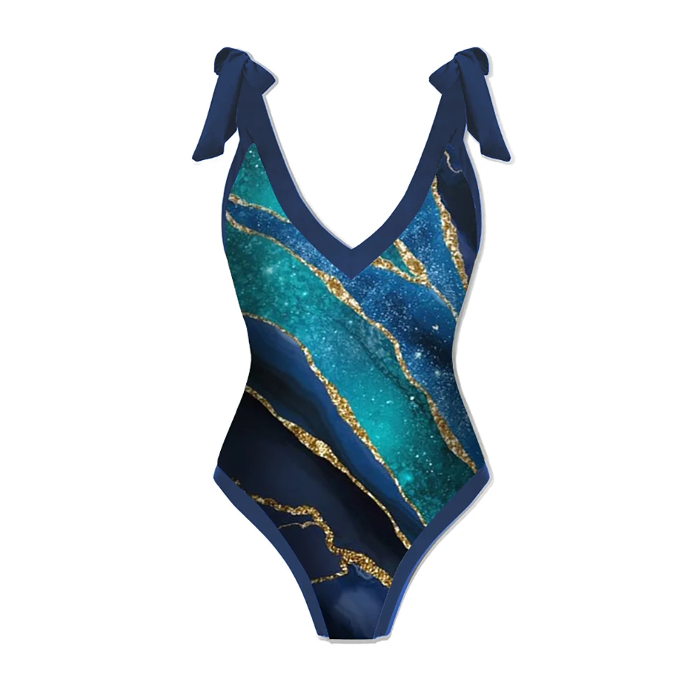 Retro Print One Piece Swimsuit 2023 New Fashion Bikinis Sexy Lacing Up Swimwear Women Swimming Suit Summer Beachwear Luxury Slim