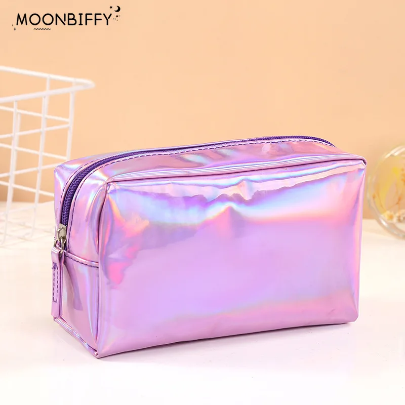 

Laser Cosmetic Bag New Solid Color Ins Wind Portable Wash Storage Bag Makeup Gift Bag Makeup Pouch Travel Cosmetic Organizer