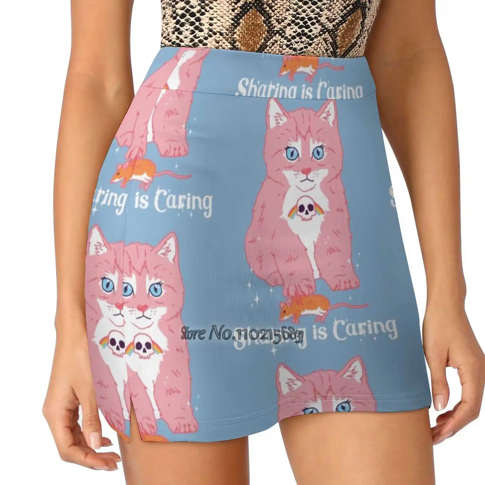 

Sharing Is Caring Women Mini Skirt Two Layers With Pocket Skirts Sport Fitness Running Skorts Kitten Kitty Kitteh Cat Mouse