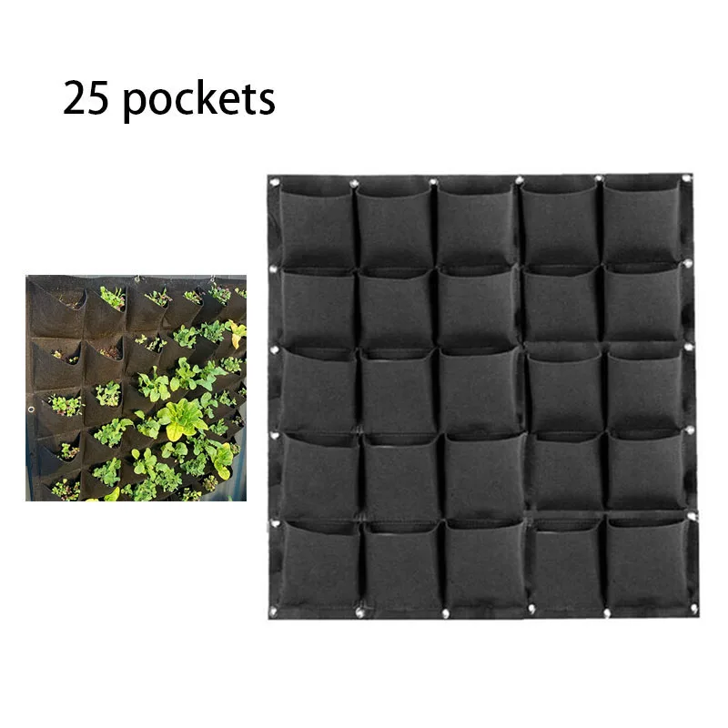 

25 Pockets Wall grow pots Hanging Planting Bags Black Pockets greenhouse flower Growth Bag Planter Vertical Garden tools Q1