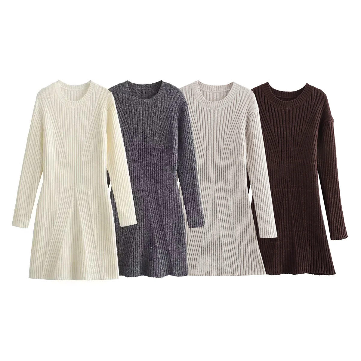 HH TRAF Осеннее женское элегантное 5-цветное трикотажное мини-платье трапециевидной