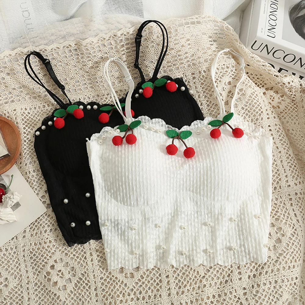 

2022 Fashion Summer Women Corset Top Spaghetti Strap Tank Tops Cherry Elegant Cami Cropped Top For Women Black Sexy Vest