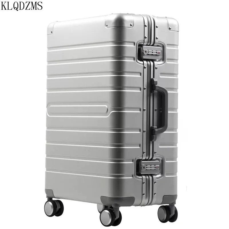 KLQDZMS 20/24/28Inch 100% Aluminum Alloy Handheld Spinning Wheel Rolling Luggage Ladies Men School Business Trolley Suitcase