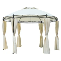 Gazebos Steel Outdoor Patio Gazebo Canopy with Double Roof Romantic Round with Curtains For Garden, Patio Backyard Cream White