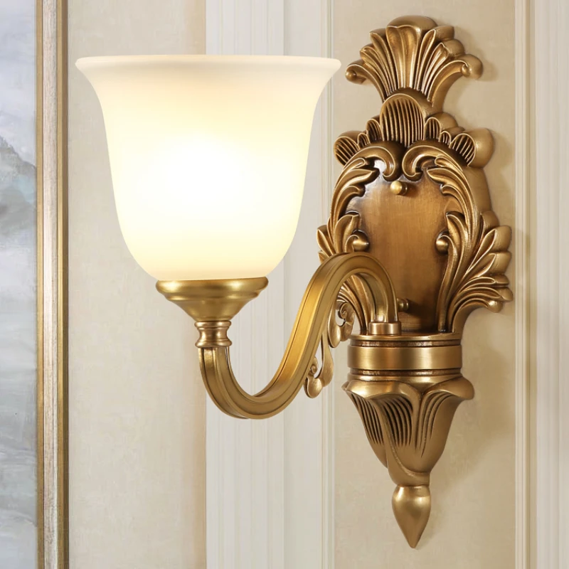 

All-Copper American Wall Lamp Living Room Bedroom Bedside Lamp Stairs Mild Luxury Retro European Bedside TV Background Wall Lamp