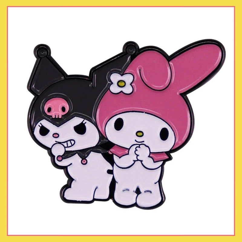 

Anime Periphery Sanrio Cute Melody and Bad Kulomi Brooch Clothes School Bag Badge Fashion Ornament Collection Toy Birthday Gift