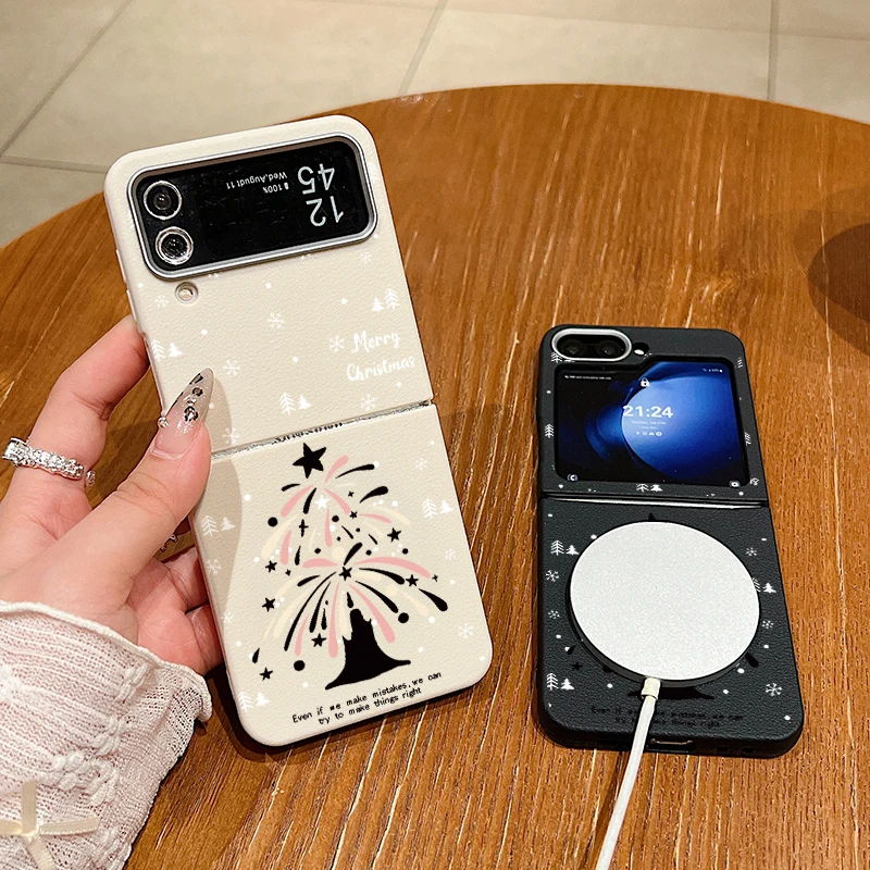 Для Samsung Galaxy Z Flip6 Flip5 Flip4 Рождественский чехол Fireworks Tree Магнитный силиконовый